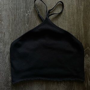 Spiritual Gangster Black Lettuce Edge Crop Top Sports Bra